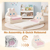 Convertible kids sofa with bunny pattern in pink, easily transforms to a lounger for playful comfort and relaxation.