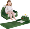 Convertible kids sofa in green with Christmas patterns, transforms into a lounger for playful comfort.