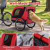 2-in-1 red dog bike trailer with breathable mesh windows, removable rain cover, and foldable frame for easy storage.