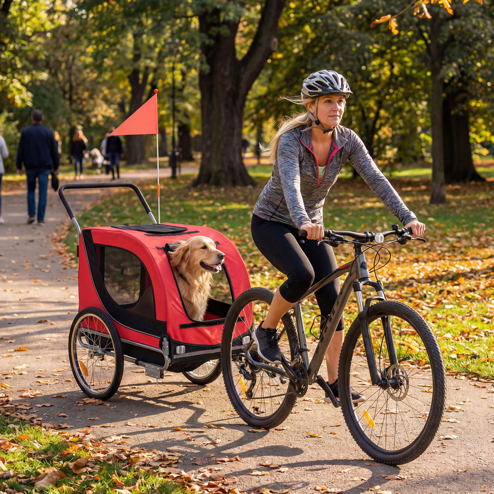 2-in-1 Dog Bike Trailer with Universal Bicycle Coupler-Red - Gallery View 1 of 10