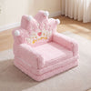 Pink 2-in-1 foldable kids sofa bed with crown design, soft cotton velvet, perfect for toddlers' play and relaxation.