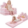 Foldable pink kids sofa bed with crown design, featuring a removable slipcover for easy cleaning and cozy lounging.