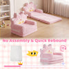 Foldable pink kids sofa bed with removable slipcover, featuring cozy seating and lounging options for toddlers.