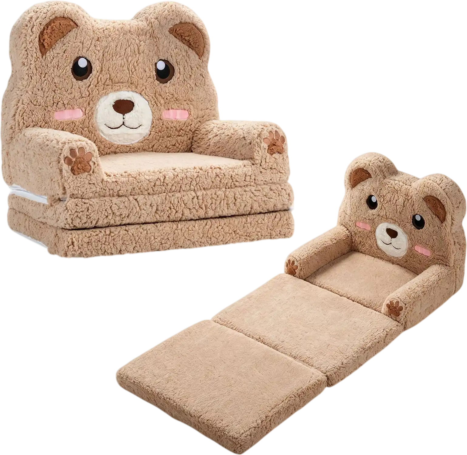 Costway 2-in-1 Foldable Kids Sofa Bed Washable Slipcover Bear Print 55215341 New
