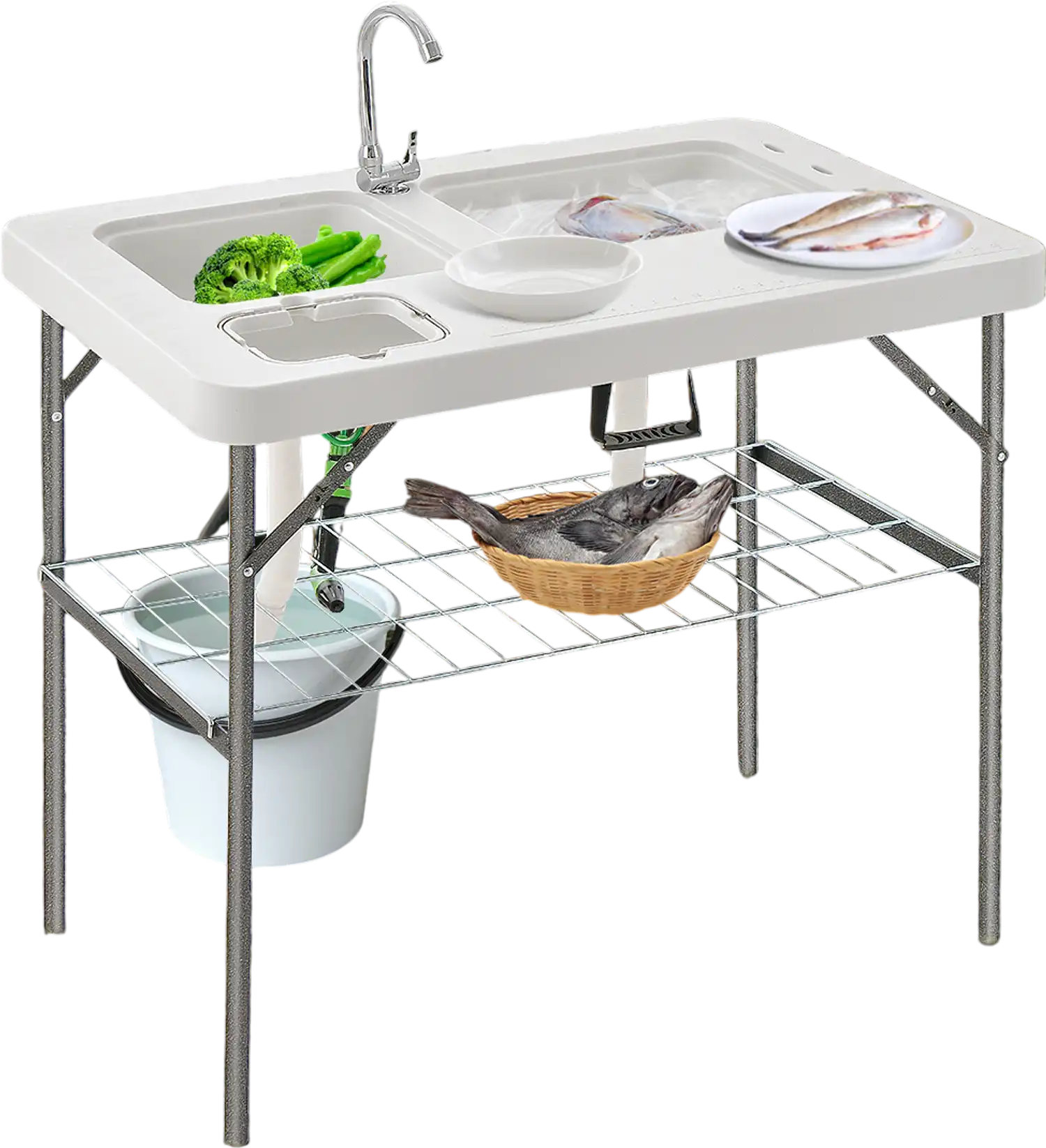 Costway 2-in-1 Folding Fish Cleaning Table White 71462539 New