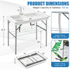 Folding fish cleaning table with double sinks, HDPE tabletop, and metal frame, ideal for camping and picnics.