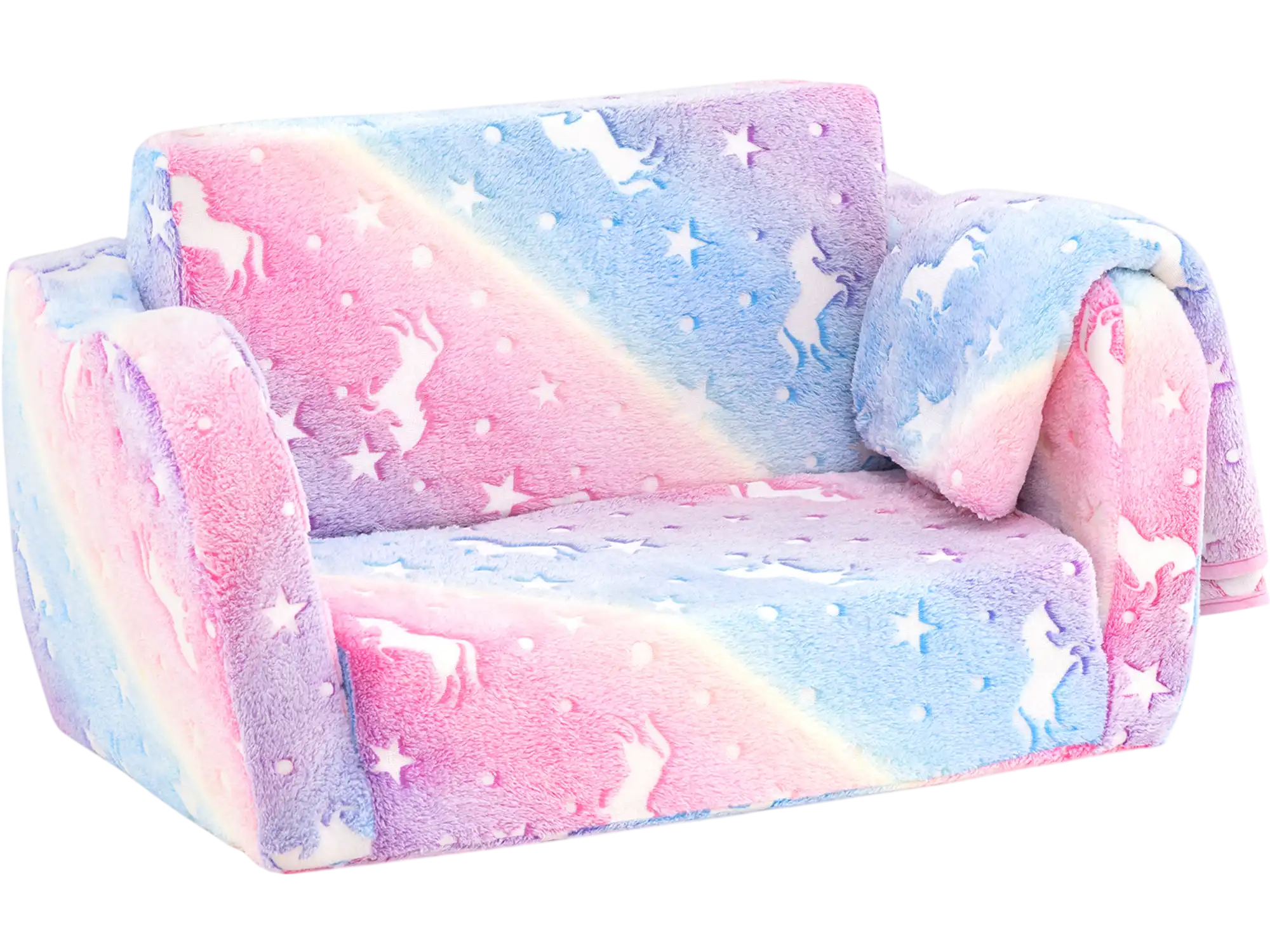 Costway 2-in-1 Folding Kids Couch Glow in the Dark Blanket 69218754 New