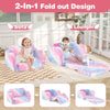 Colorful 2-in-1 folding kids couch and lounger with glow-in-the-dark design, soft flannel cover, and supportive foam.
