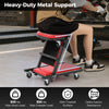 2-in-1 folding mechanic creeper in red with padded seat, heavy-duty metal frame, and 6 wheels for easy mobility.