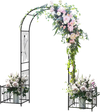 Black 2 in 1 garden arbor with side planters, ideal for climbing plants and outdoor decorations in a patio setting.