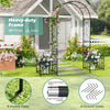 Garden arbor with side planters, black metal frame, designed for climbing plants and outdoor decor, includes 8 ground.