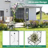 Garden arbor with side planters, black metal design for climbing plants, ideal for weddings and outdoor spaces.