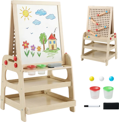 Costway 2-in-1 Kids Art Easel Magnetic Whiteboard Marble Run Game 44735074 New