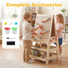 Kids play with the 2-in-1 art easel featuring a magnetic whiteboard and marble run game, promoting creativity and hands-on skills.