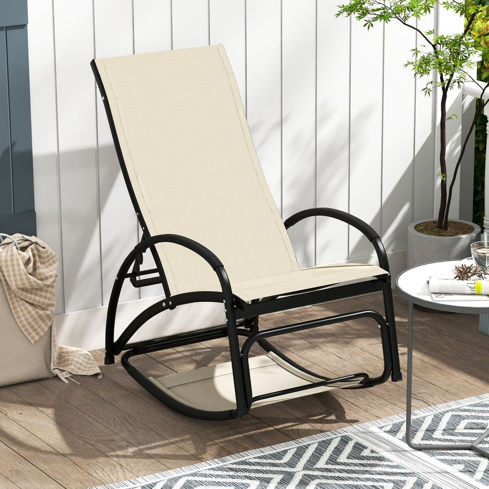 2-in-1 Outdoor Rocking Chair with 4-Position Adjustable Backrest for Patio Porch Poolside-Beige - Gallery View 1 of 9