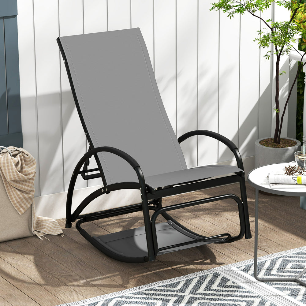 2-in-1 Outdoor Rocking Chair with 4-Position Adjustable Backrest for Patio Porch Poolside-Gray - Gallery View 1 of 9