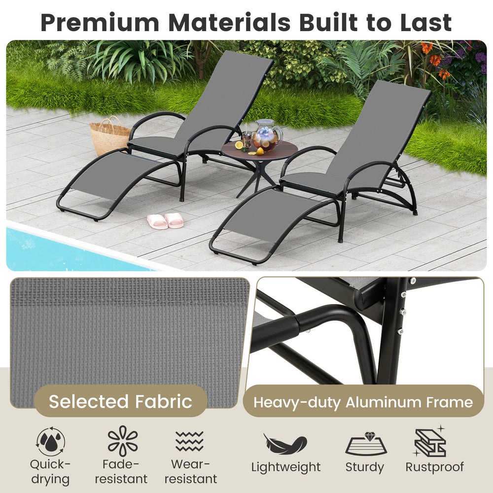 Gray 2-in-1 outdoor rocking chair with adjustable backrest, featuring a sturdy aluminum frame for patio or poolside use.
