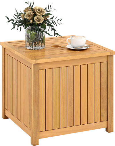 Costway 2-in-1 Outdoor Acacia Wood Side Coffee Table w/ Storage 36632570 New