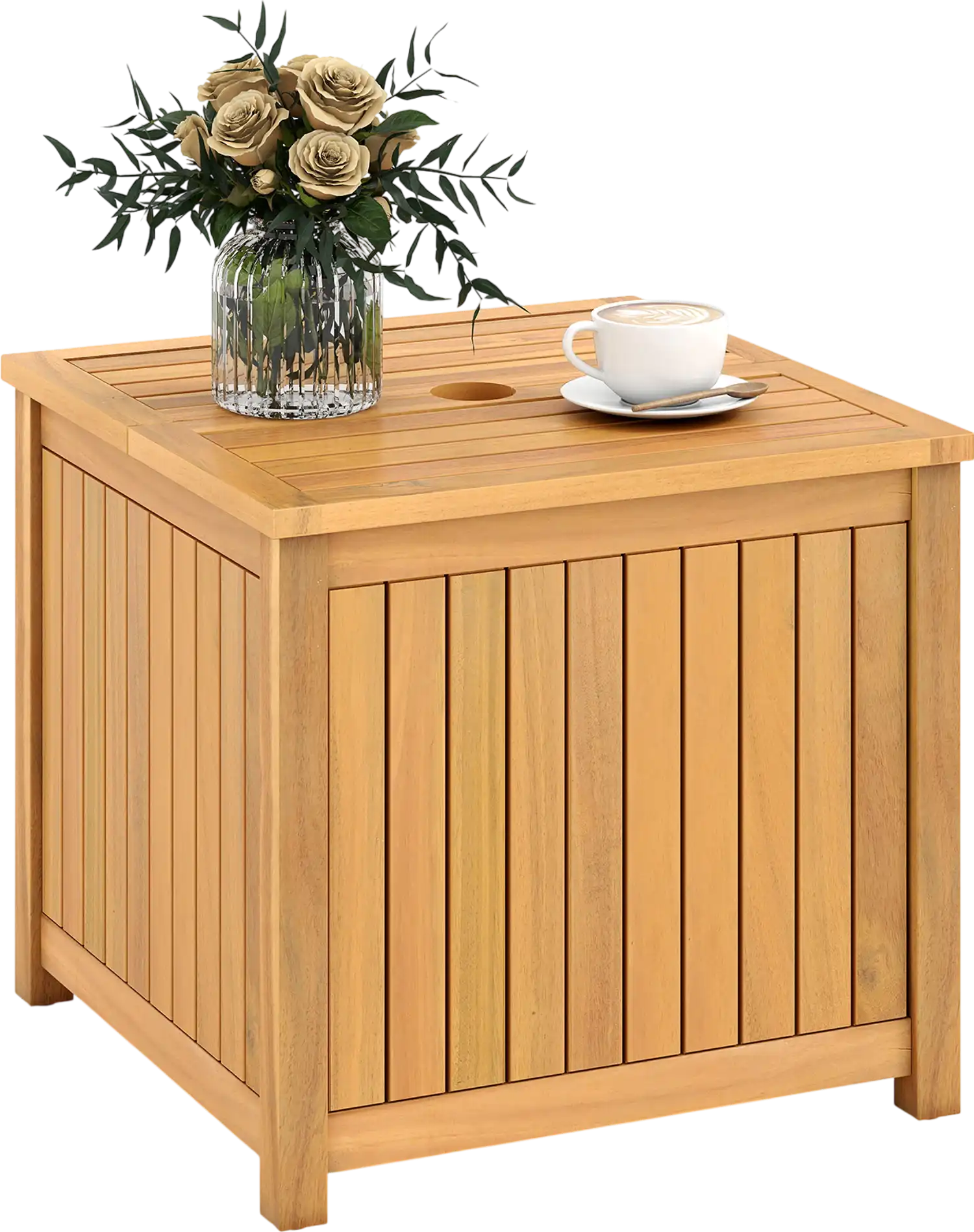Costway 2-in-1 Outdoor Acacia Wood Side Coffee Table with Storage 36632570 New