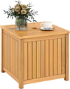 Square acacia wood outdoor side table with slatted design and storage, featuring a 2.3-inch umbrella hole for patio use.