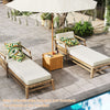 Square acacia wood side table with storage, featuring a slatted design and umbrella hole, perfect for outdoor use.