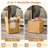 2-in-1 outdoor side table and storage box made of acacia wood, featuring a slatted design for backyard or poolside use.