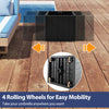 Black 2-in-1 outdoor umbrella base planter with 4 rolling wheels for easy mobility and stylish simulated wood grain.