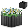 Square black umbrella base planter with flowers, made of crack-resistant HDPE, suitable for 6-10 ft patio umbrellas.