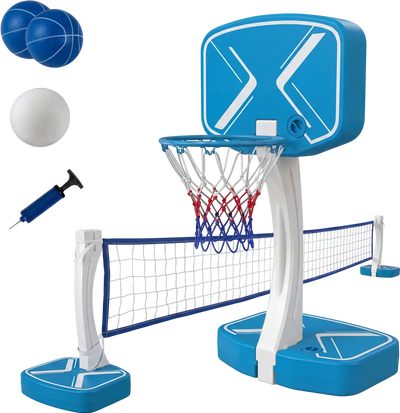 Costway 2-in-1 Pool Basketball Hoop Volleyball Net Weighted Base 72152705 New