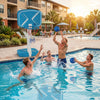 2-in-1 pool basketball hoop and volleyball net set with weighted base, includes 2 basketballs and 1 volleyball for outdoor fun.