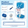 2-in-1 pool basketball hoop and volleyball net set with weighted base, includes 2 basketballs, 1 volleyball, and air pump.