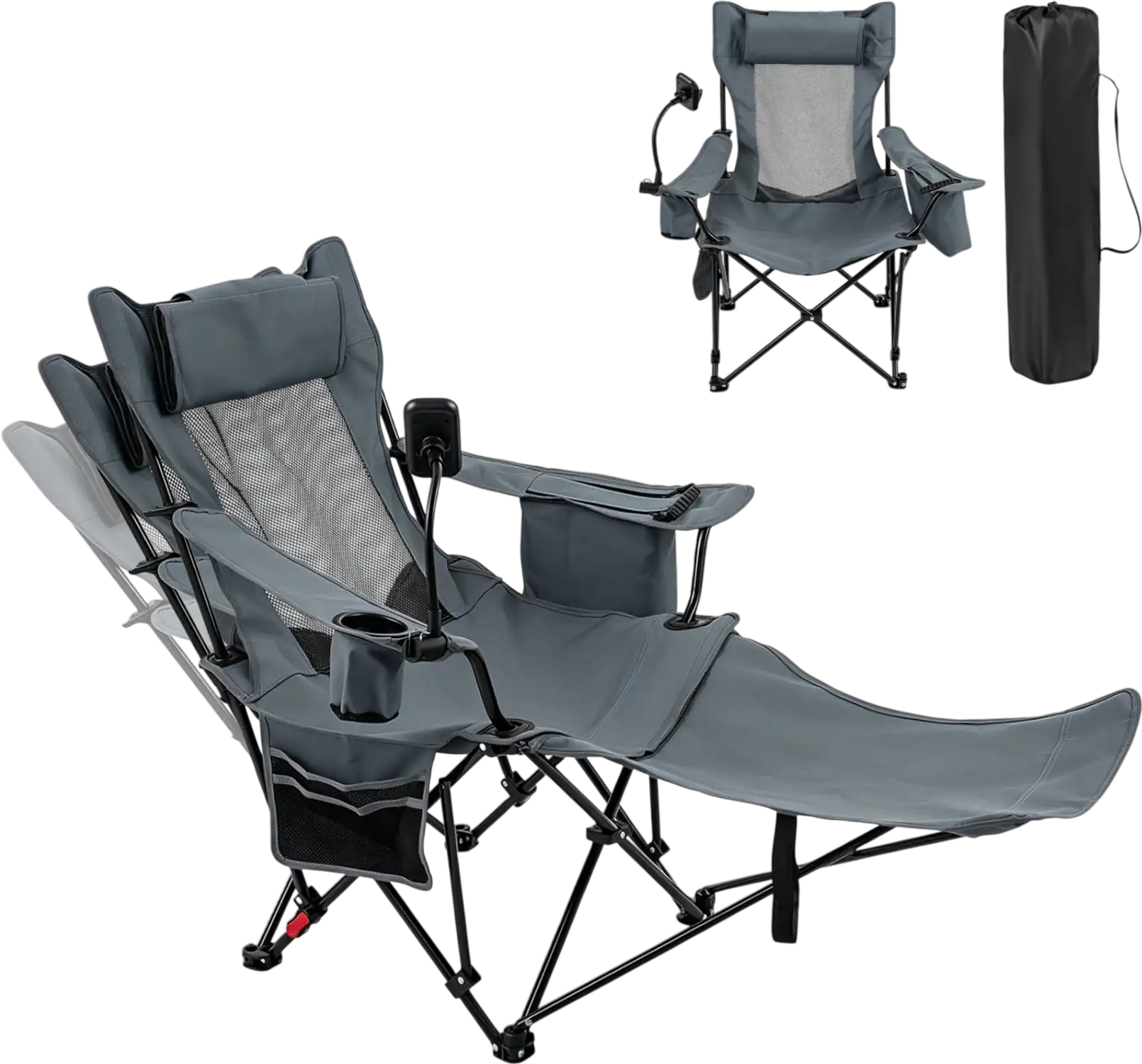 Costway 2-in-1 Reclining Camping Chair 3-Level Adjustable Backrest 22239511 New