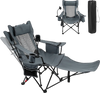 Reclining camping chair in gray features a detachable footrest, adjustable backrest, and breathable mesh for comfort.