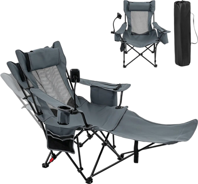 Costway 2-in-1 Reclining Camping Chair 3-Level Adjustable Backrest 22239511 New