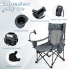 Gray 2-in-1 reclining camping chair features a 3-level adjustable backrest, detachable footrest, and built-in cup holder.