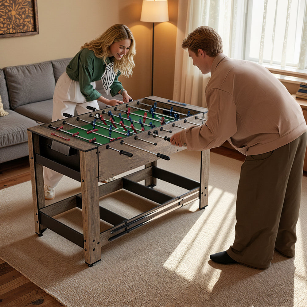 Swivel foosball and pool combo game table with sturdy design, perfect for family fun in game rooms or parties.