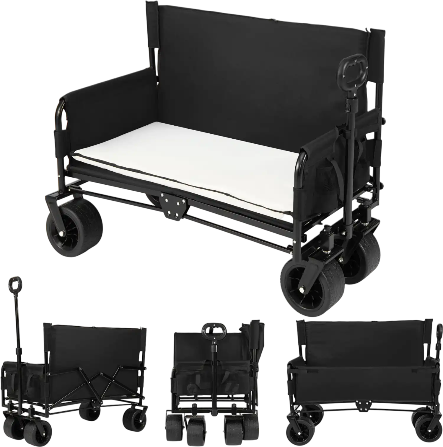 Costway 2-in-1 Collapsible Beach Cart Wagon Bench Seat Combo 23662376 New