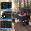 Collapsible black beach cart with side pockets, waterproof fabric, and adjustable handle for versatile outdoor use.