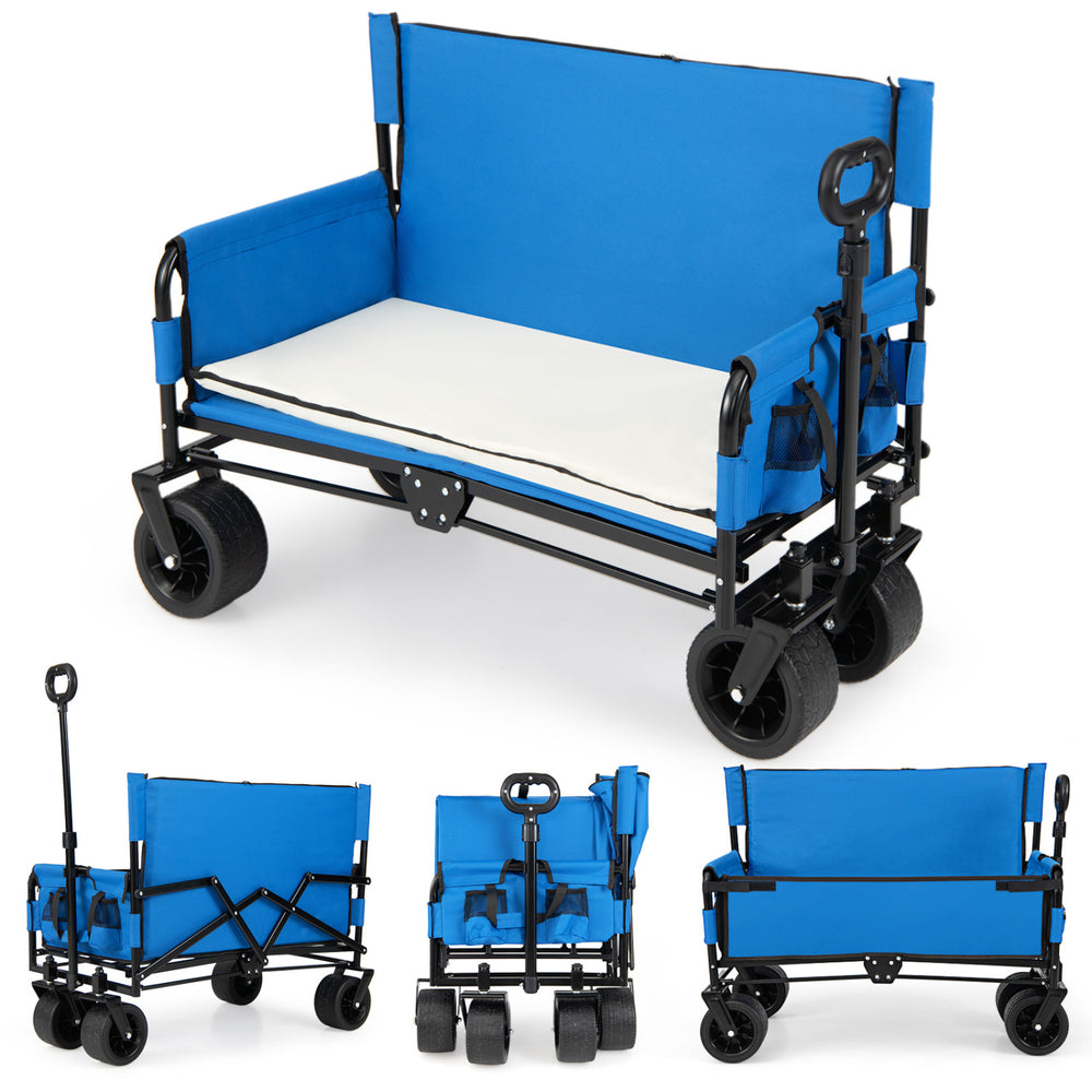 2-in-1 Wagon Bench Seat Combo Collapsible Beach Cart-Blue - Gallery View 1 of 10