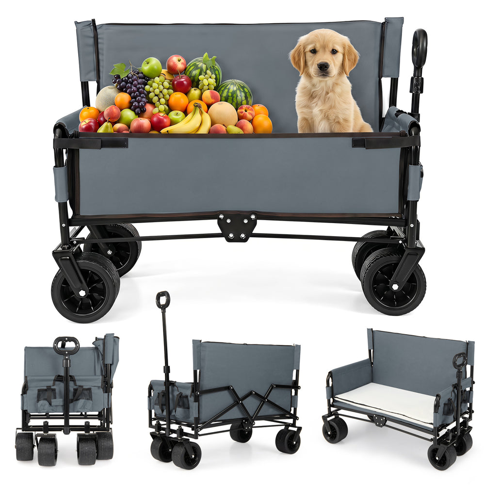 2-in-1 Wagon Bench Seat Combo Collapsible Beach Cart-Gray - Gallery View 1 of 10