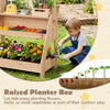 Wooden mud kitchen and market stand with planter box, featuring storage, chalkboards, and 25 simulation accessories for kids.