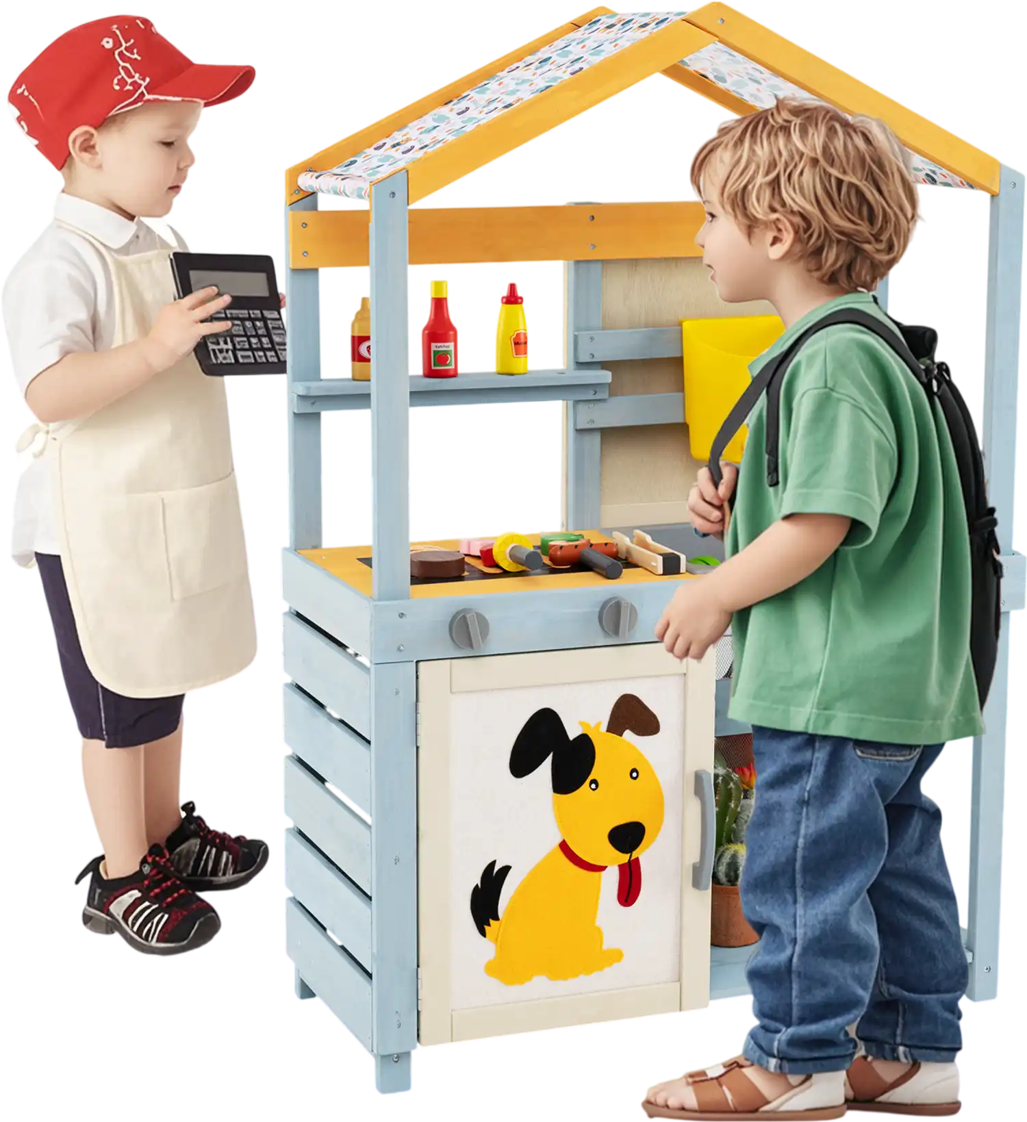 Costway 2-in-1 Wooden Mud Kitchen Playset w/ Removable Water Box & Storage Bag Gray 56871349 New