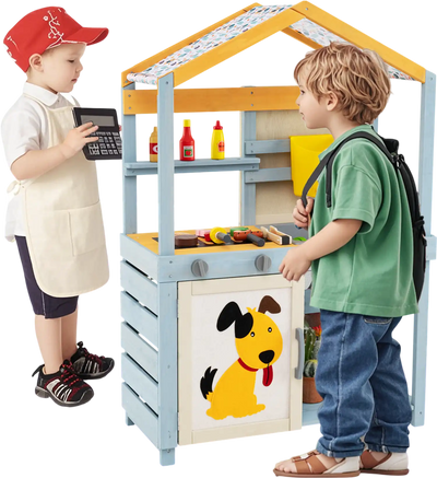 Costway 2-in-1 Wooden Mud Kitchen Playset w/ Removable Water Box & Storage Bag Gray 56871349 New