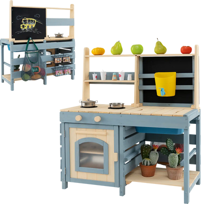 Costway 2-In-1 Outdoor Mud Kitchen Playset w/ Faucet Chalkboard 21498576 New