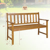 2-person outdoor acacia wood bench with backrest, 800 lbs capacity, ergonomic armrests, ideal for patio or garden use.
