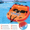 Two-person inflatable towable tube in orange with high backrest and easy-to-grip handles for boating fun.