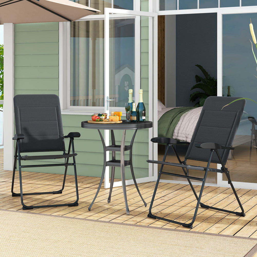 2 Pieces Outdoor Folding Patio Chairs with Adjustable Backrests for Bistro and Backyard-Gray - Gallery View 1 of 8