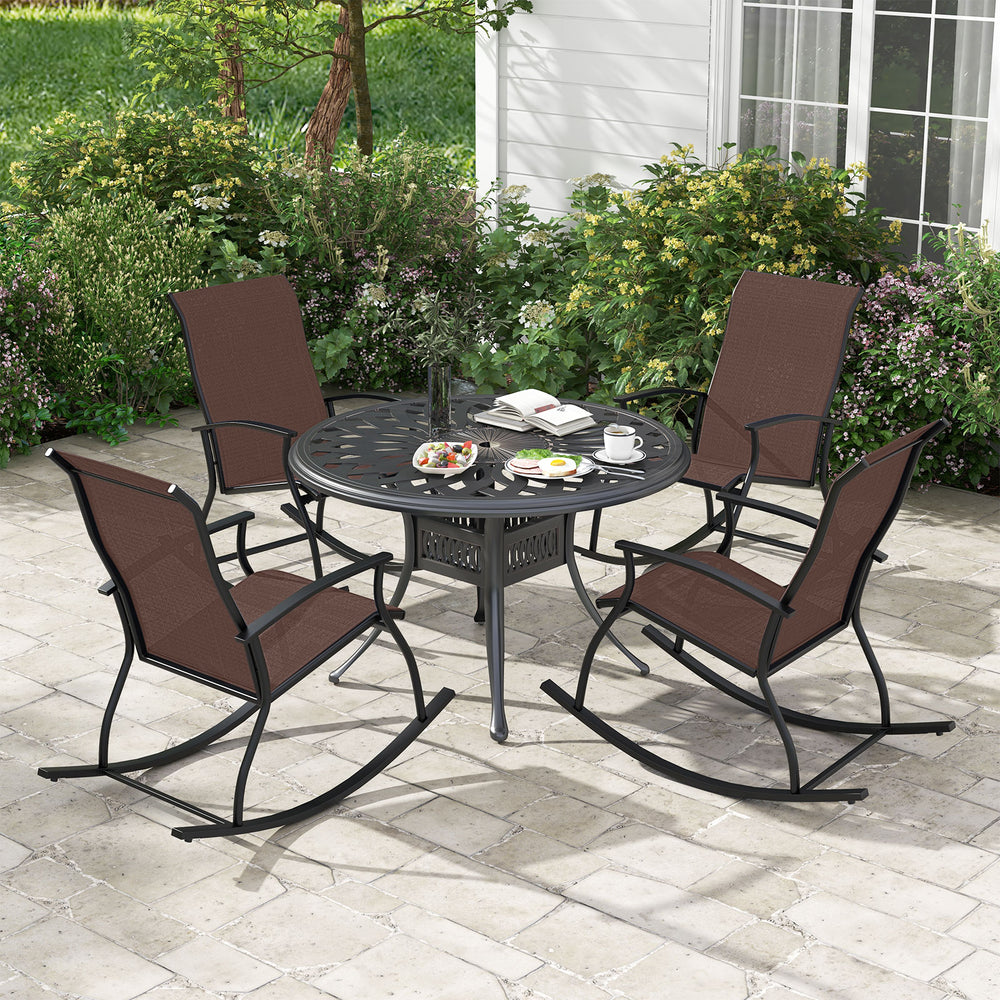 2 Pieces Outdoor Rocking Chairs with Breathable Backrest-Brown - Gallery View 1 of 9