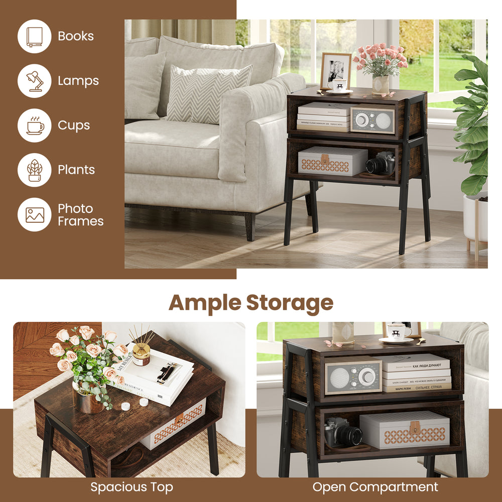 Stackable bedside tables with spacious storage compartments and retro design, perfect for books and lamps in any room.