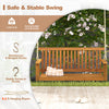 2-seat acacia wood porch swing bench with comfortable backrest and sturdy hooks, perfect for outdoor relaxation.